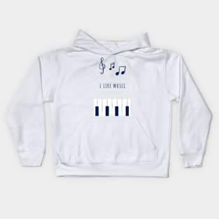 Illustration of notes and piano "I like music" Kids Hoodie